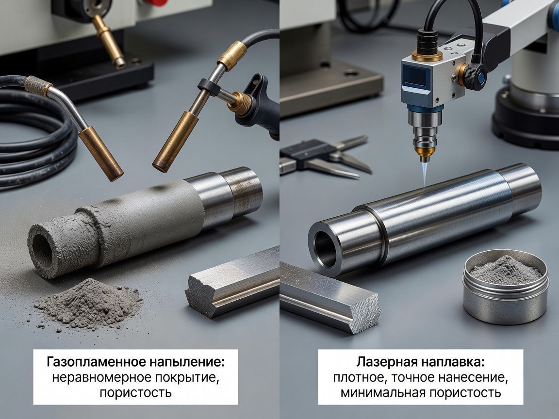 Как восстановить изношенные посадочные места и шейки валов: сравнение газопламенного напыления и лазерной наплавки
